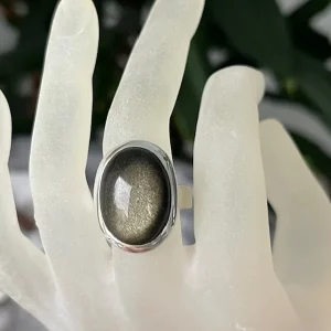 Bague Obsidienne Dorée -  Réglable - Argent 925