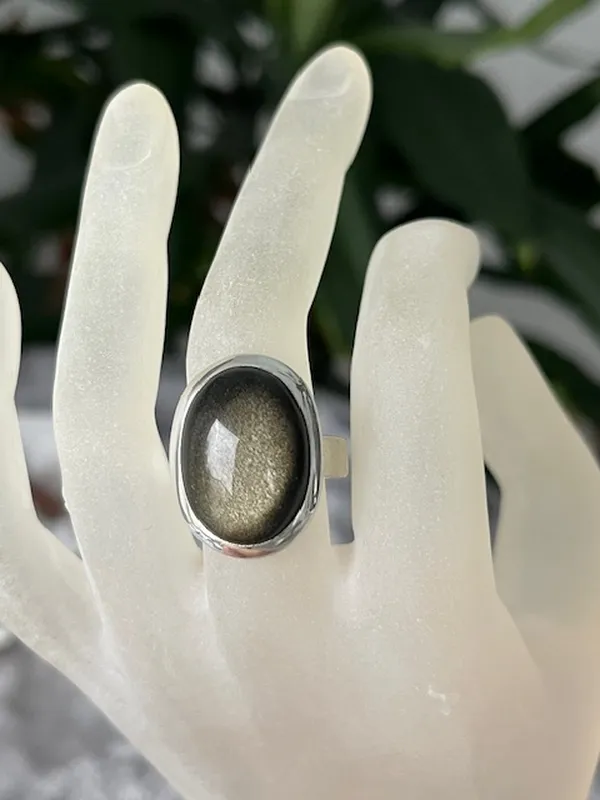 Bague Obsidienne Dorée - Réglable - Argent 925