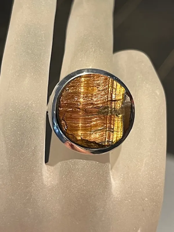 Bague Oeil de tigre brute - Réglable - Argent 925