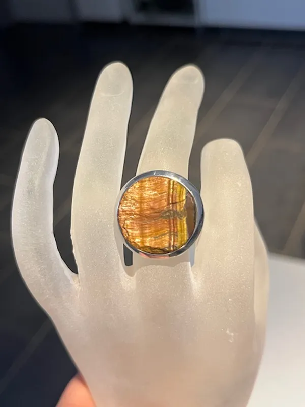 Bague Oeil de tigre brute - Réglable - Argent 925 – Image 2