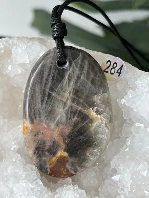 Pendentif Pierre de Lune Noire sur Cordon Réglable N.284