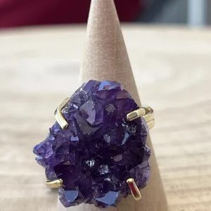 Bague Améthyste Drusy Réglable E2