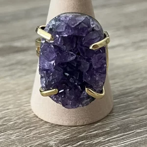 Bague Améthyste Drusy Réglable E3